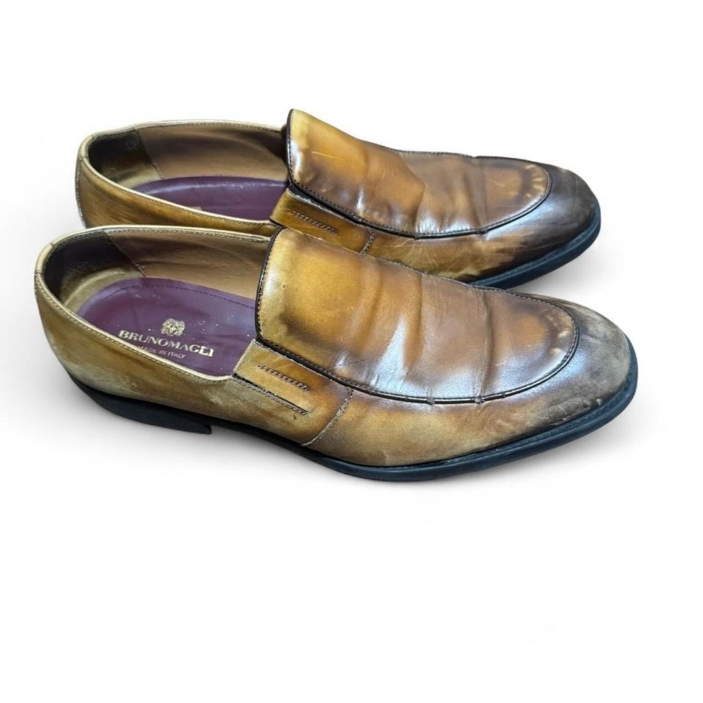 Bruno Magli Tan Leather Slip-On Loafers